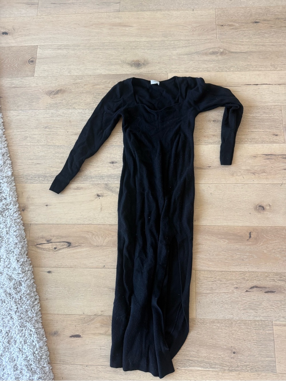 Aritzia Black Long-Sleeve Scoop Neck Midi Dress